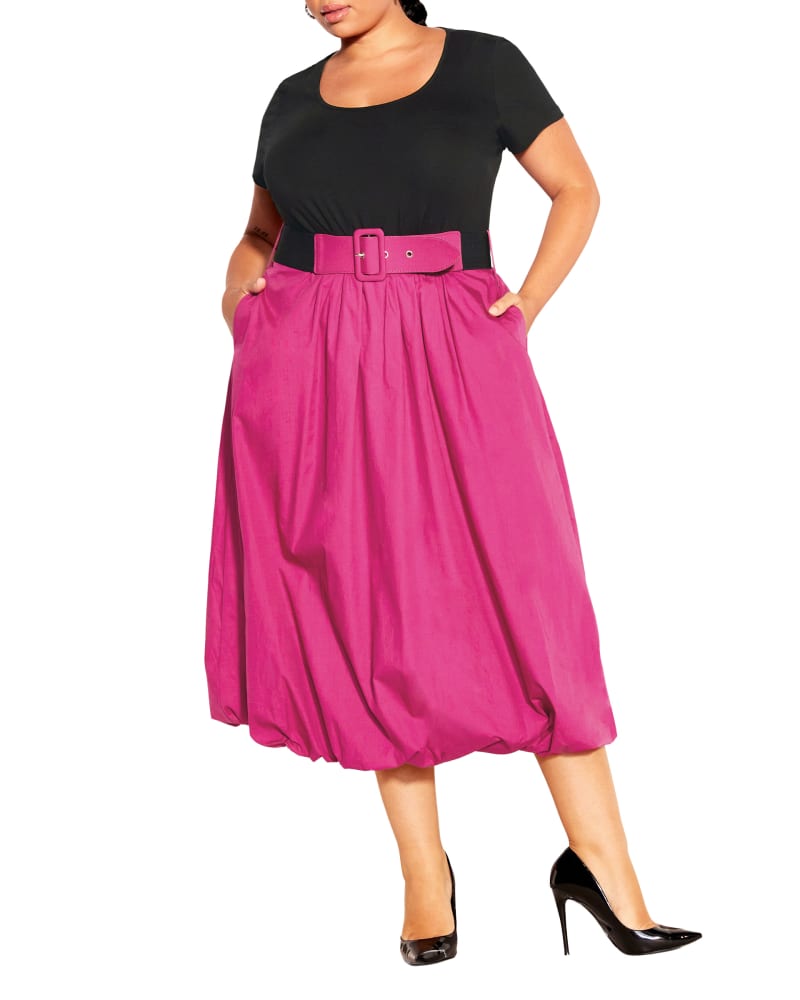 Front of a model wearing a size XL Paris Day Dress in Sangria/Black by City Chic. | dia_product_style_image_id:293529